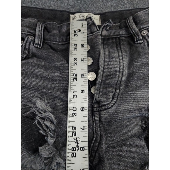 We The Free people Micro Shorts Womens 25 Black Gray Cut Off Fringe Button Fly - Picture 8 of 10